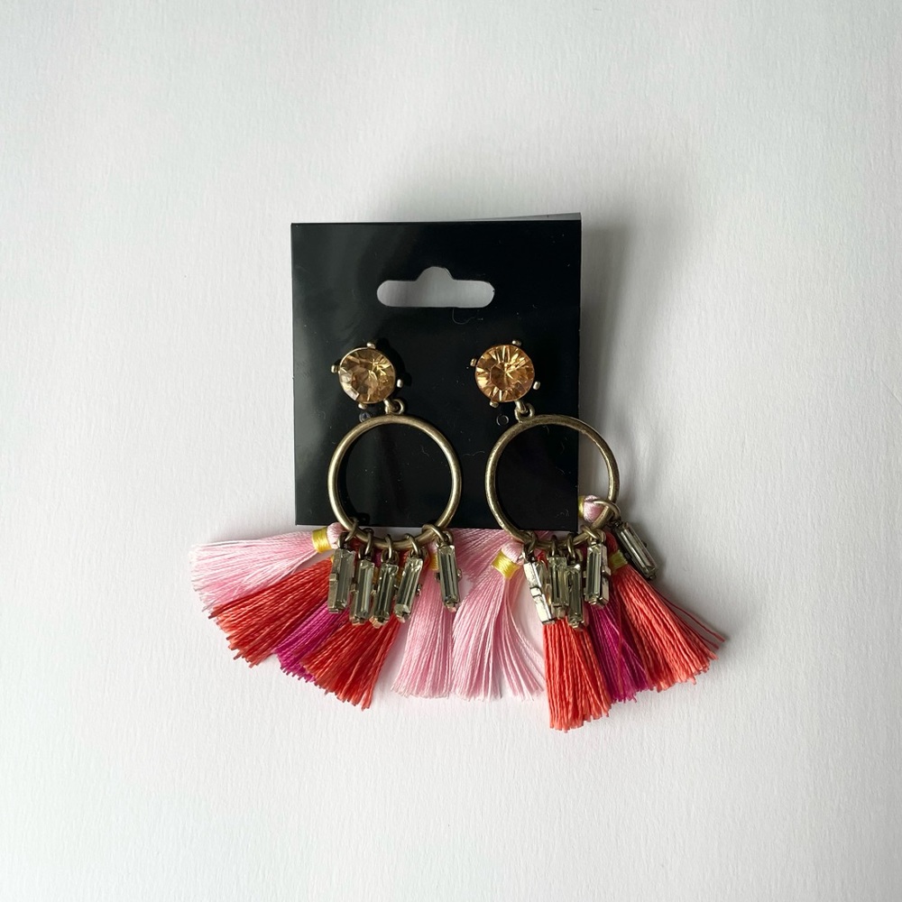 Mini Hoop Tassel Dangly Earrings